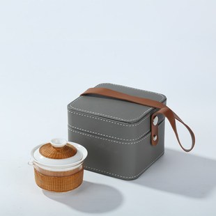 非遗手工竹丝竹编旅行茶具快客杯套装 便携茶杯盖碗公道杯一壶两杯