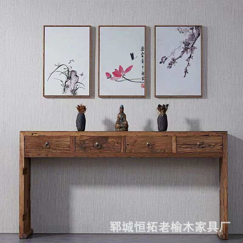 老榆木玄关桌全实实木风化门板靠墙入户带抽屉隔断桌榆木供桌