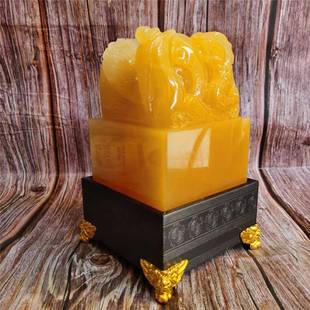 米黄玉印章玉玺摆件刻字家居办公室玄关酒柜装饰公司家居工艺