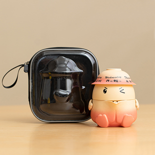 加油鸭便携式旅行茶具套装手抓泡茶壶茶杯可爱精致女士露营快客杯