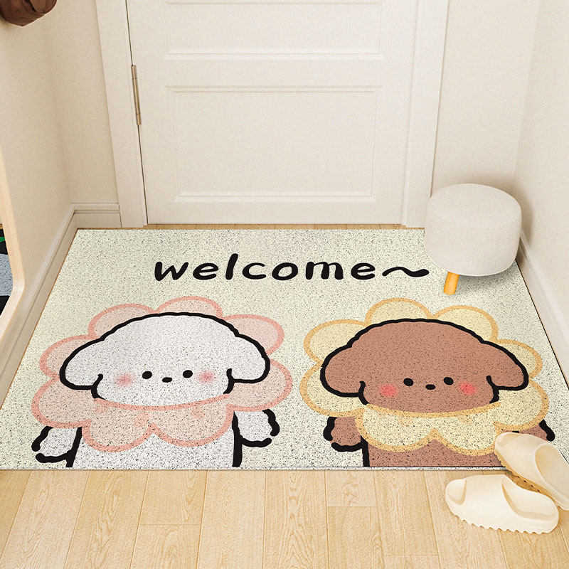 卡通小狗地垫家用入户门可裁剪丝圈门垫玄关门口除尘蹭土地毯耐脏