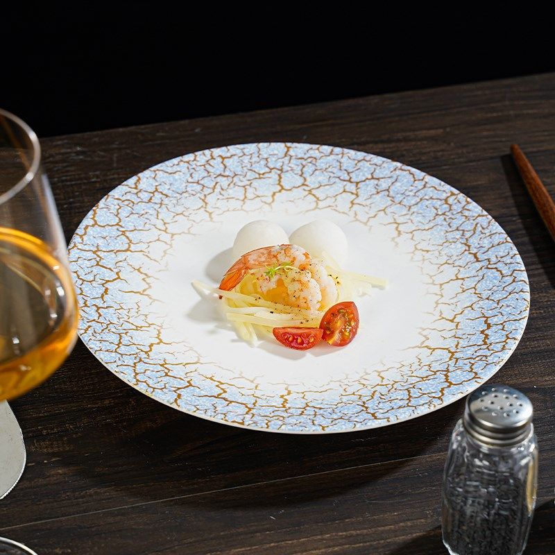 创意陶瓷盘酒店精致菜盘个性圆形浅盘时尚餐厅西餐盘牛排点心盘子