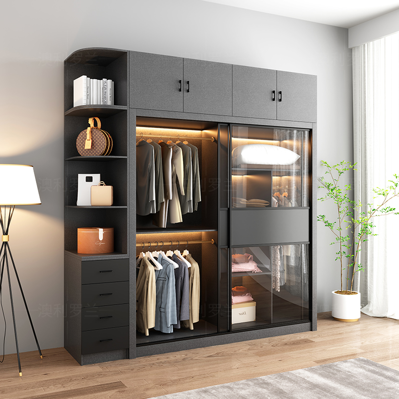 拉门衣柜家用主卧室热销榜玻璃衣柜现代简约出租房用组装衣橱
