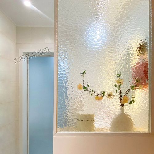 超白石头纹银波纹艺术玻璃隔断屏风客厅入户浴室卫生间半墙洗手台