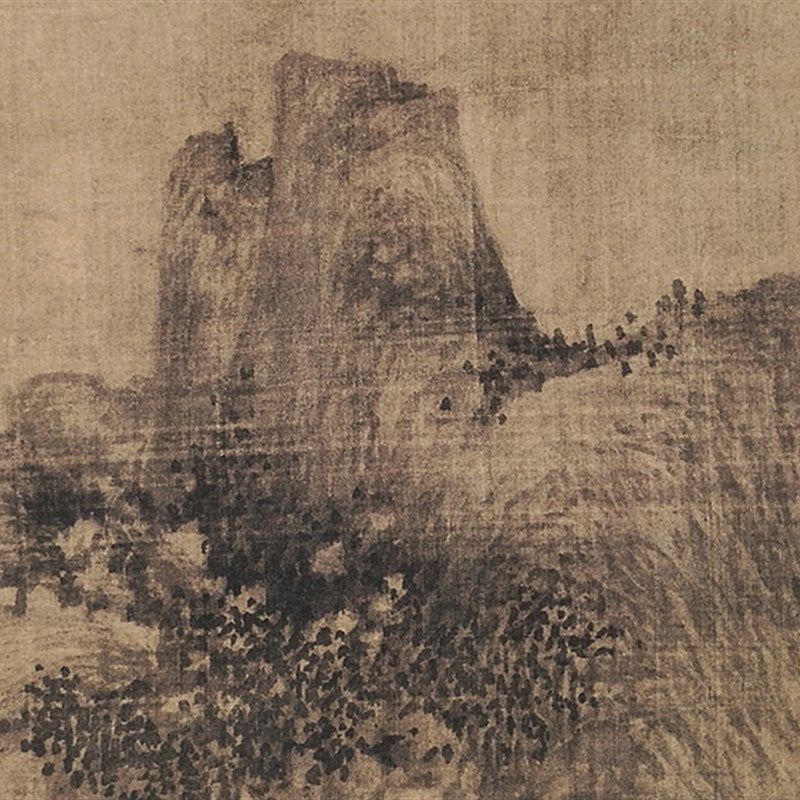 1:1巨然层岩丛树图山水画立轴国画艺术微喷古代名画复制品装饰画