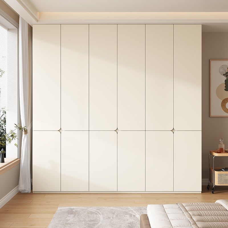 定制实木分段式衣柜家用卧室奶油白菱形窗花拉手四六门大衣橱柜子