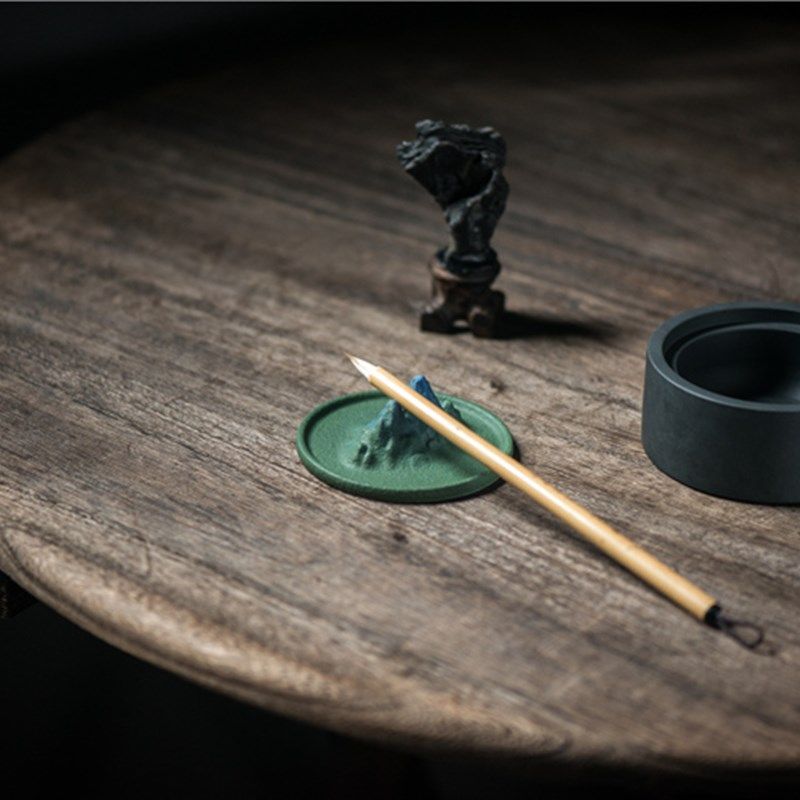 墨池 千里江山带盖保湿小砚台书法专用9.5*4