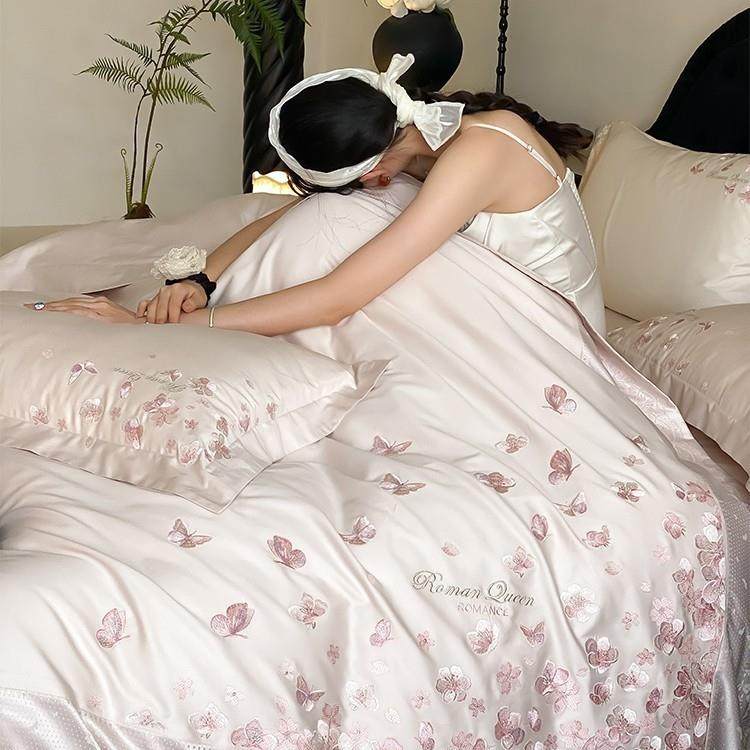 少女高精密纯棉四件套蝴蝶花卉刺绣提花全棉被套床上用品白粉色,电子元器件市场,其它元器件,淘宝优惠券,粉丝福利购,淘宝优惠卷