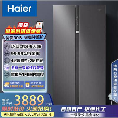 海尓冰箱BCD-630WGHSS95S9U1双开门630升AIP超净保鲜冰箱干湿分储