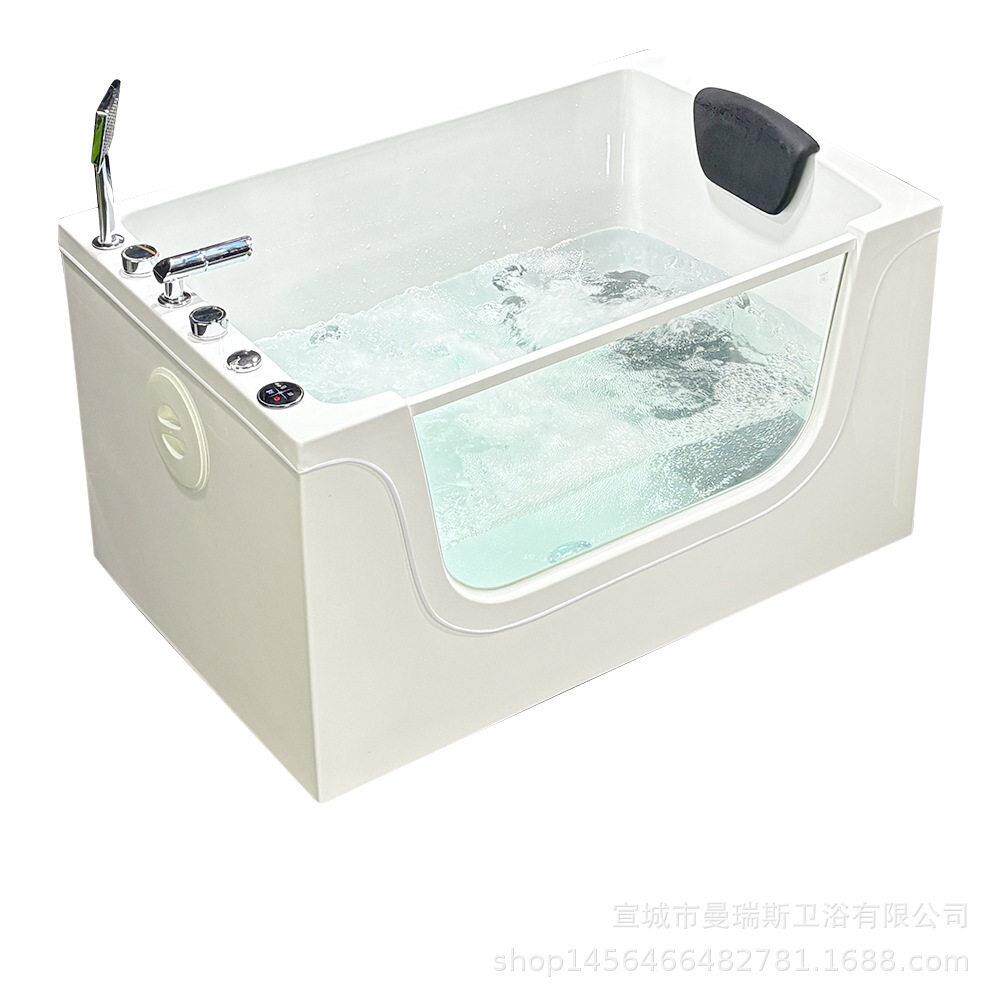 外贸出口浴缸小户型带玻璃冲浪按摩彩灯活动坐板加深深泡直销