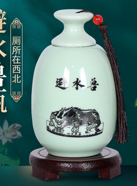 避水兽瓶摆件荷花鲤鱼图厕所在西北角化解卫生间门对门陶瓷葫芦瓶