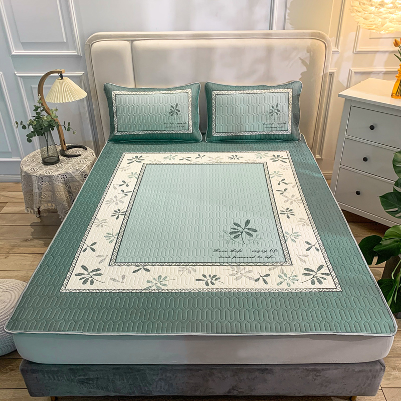 乳胶凉席三件套冰丝席子可水洗可机洗空调床单夏天蓝色床垫可折叠