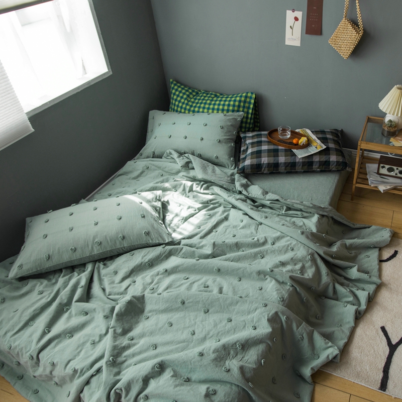 复古水洗剪花夏凉被件 人空调被灰绿色可水洗夏季薄床笠