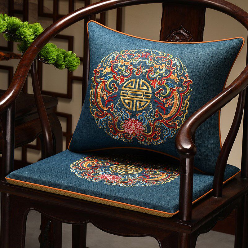 中式坐垫靠背一体护腰靠枕靠垫红木家具沙发圈椅太师椅座垫椅垫子