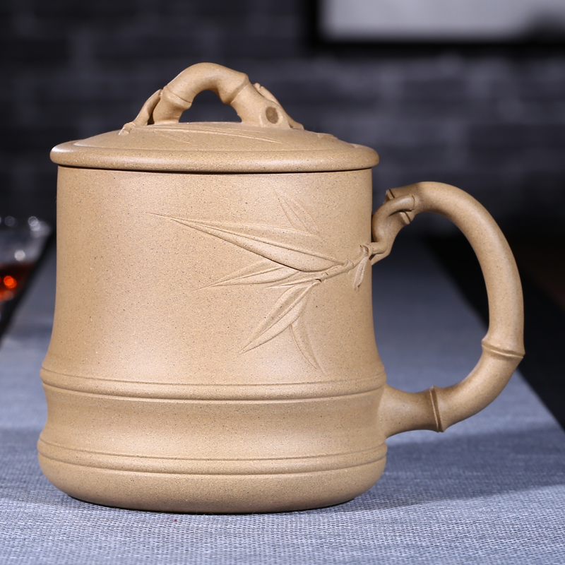 宜兴紫砂杯全纯手工 男女士办公泡茶杯子水杯茶具 原矿紫砂竹叶杯