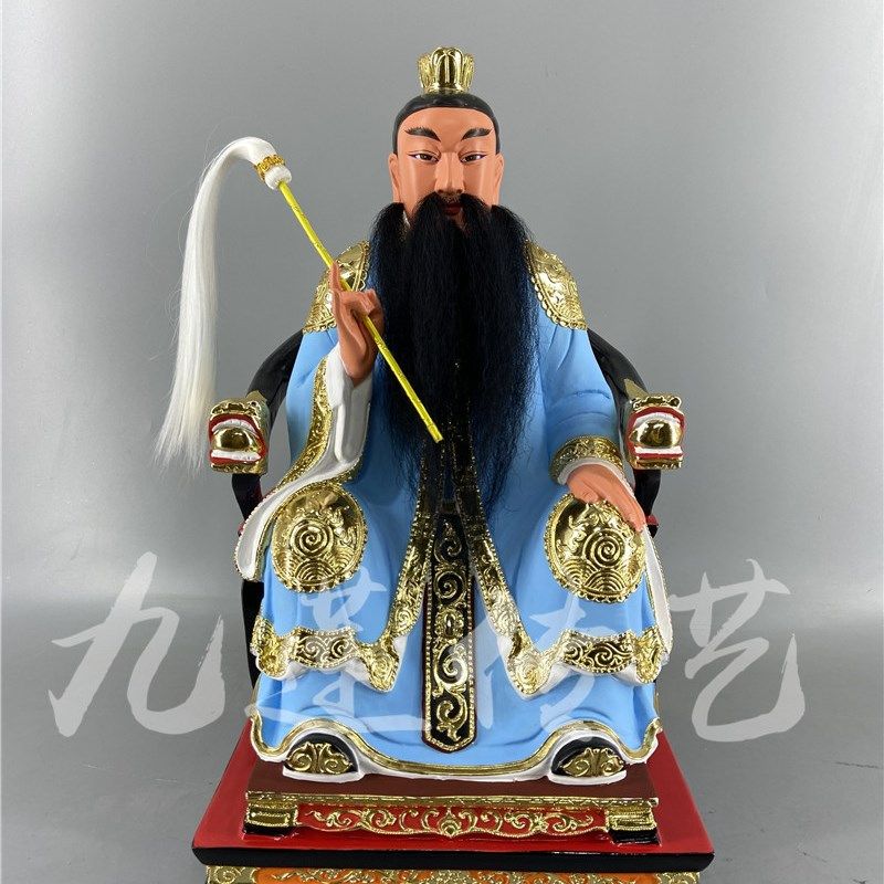 木雕人物神像许逊真君闾山祖师感天大帝香樟木漆线雕九莲木雕摆件