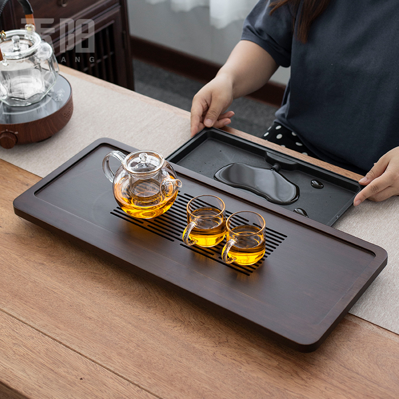 禾阳 竹制茶盘茶台家用现代简约沥水茶海排储两用功夫茶具干泡台