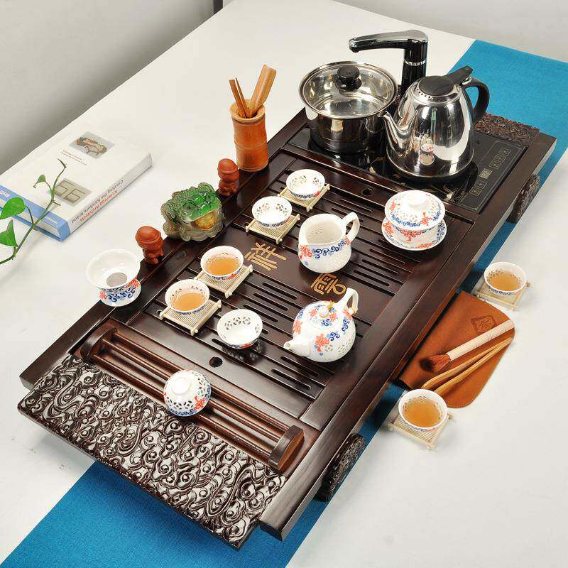 琦轩源家用茶具套装炉祥云系列祥云大盘电磁四合一排水实木茶盘茶
