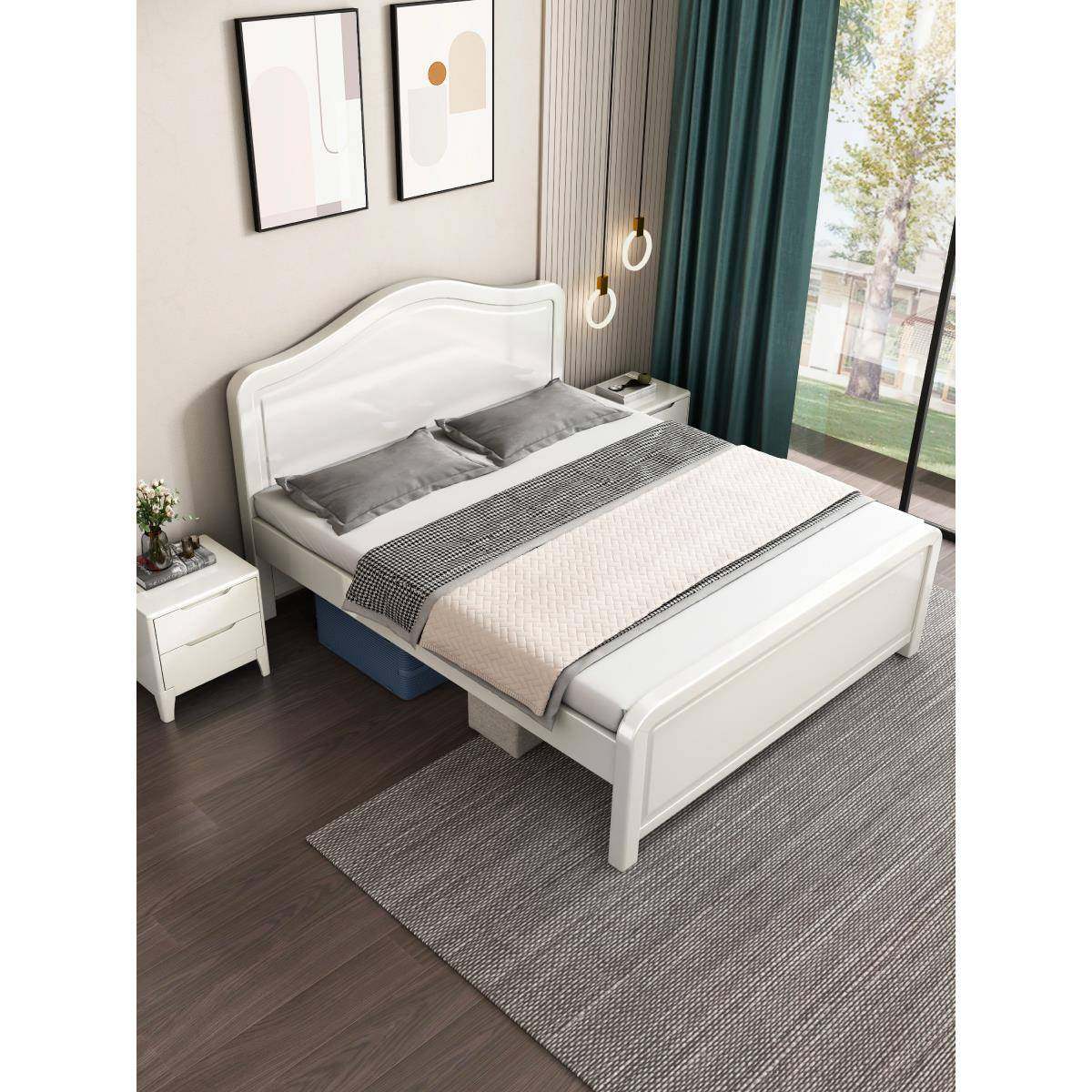 1.5米1双人1米8高脚床.2m人单床高白色M11-BA主卧大Z&纯实木全实