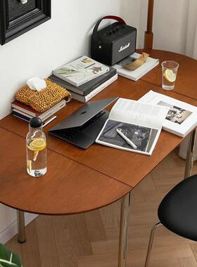 中复古实木不锈钢HCe7TnHn可叠餐折桌椅家用户型伸缩长小台方半圆