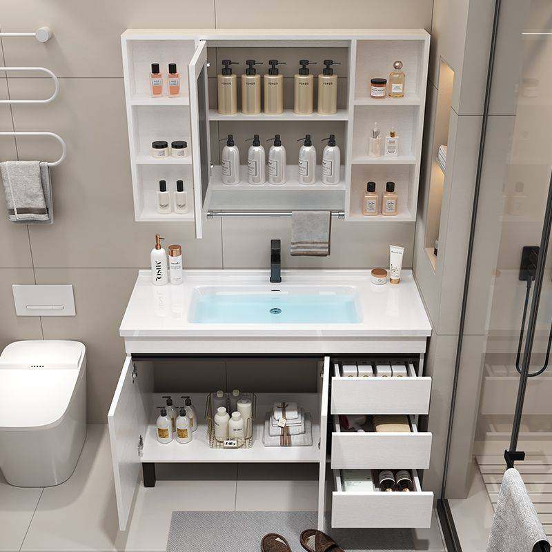 包安装卫生间洗脸盆柜组合落地式实木陶瓷一体盆洗手池新款浴室柜