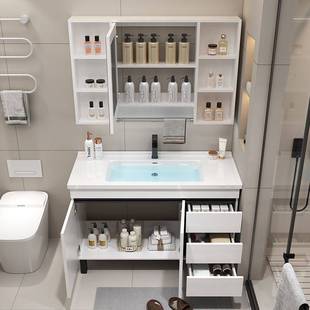 包安装卫生间洗脸盆柜组合落地式实木陶瓷一体盆洗手池新款浴室柜