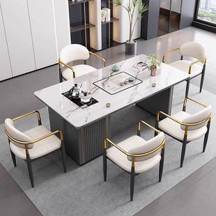 轻奢体简约现代岩板CHO桌椅茶合阳台烧水壶一办公室石板组小茶台