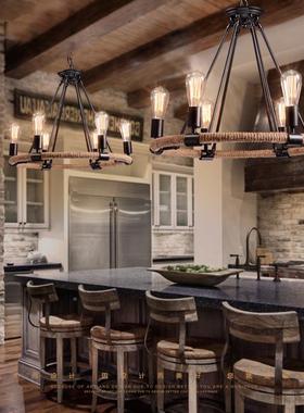 复古麻绳吊灯工业风酒吧餐厅装店美灯式l服oft铁艺意怀旧161创个