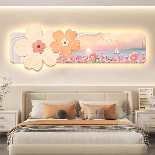 轻ld灯油风卧室床头装饰画主卧房间挂画奢壁画简约奶MUE现e代小清