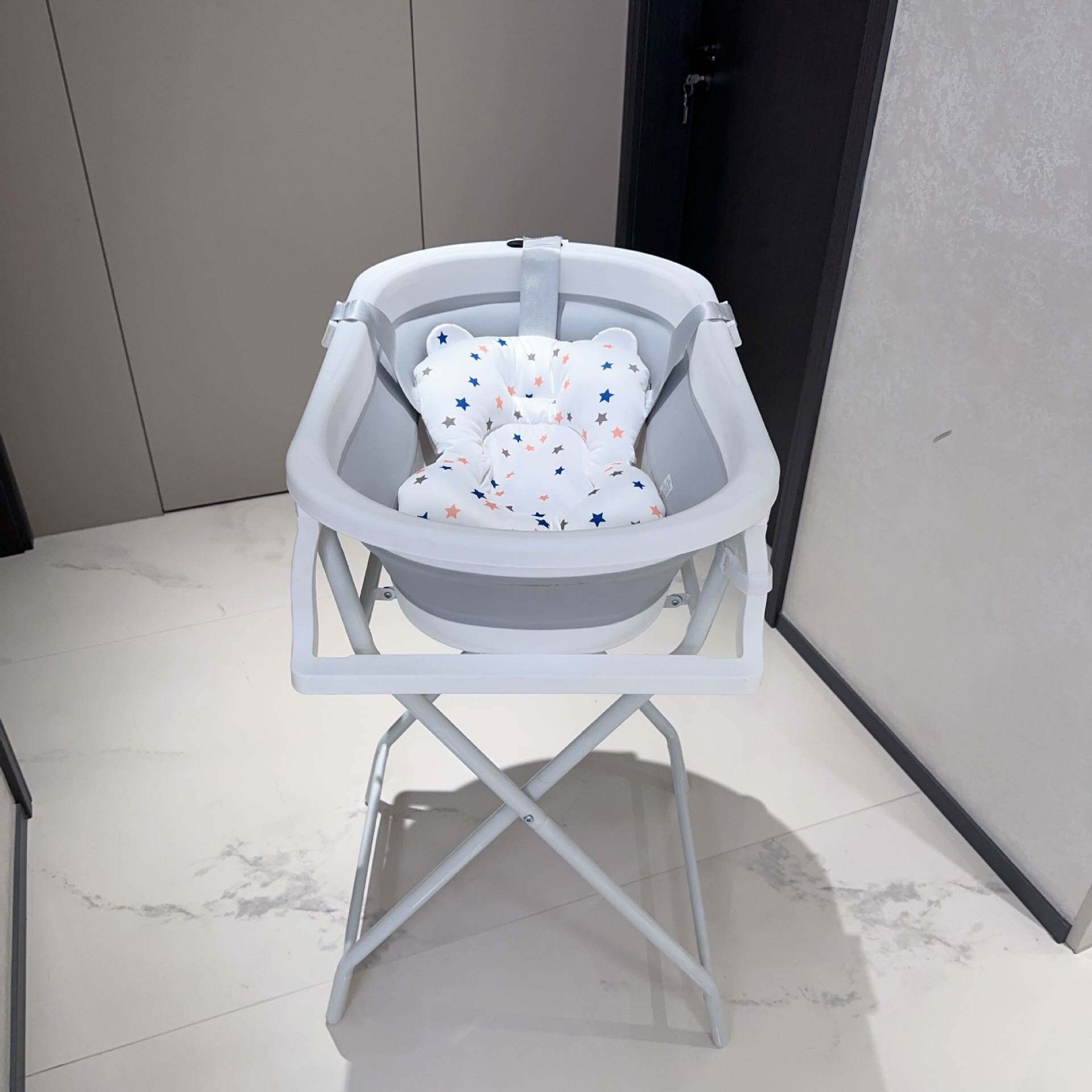 婴儿带支架洗澡盆新生儿浴架宝宝可坐躺支架浴盆可折叠占用空间小