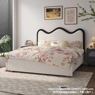 法式波浪奶油风软包实木床头皮艺718漪复古卧主宿床头板单买涟民