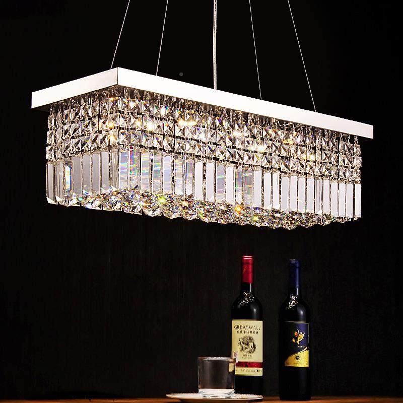 长形现轻代奢水晶吊方灯极简意高档创649吧台灯饭厅简约大气餐厅