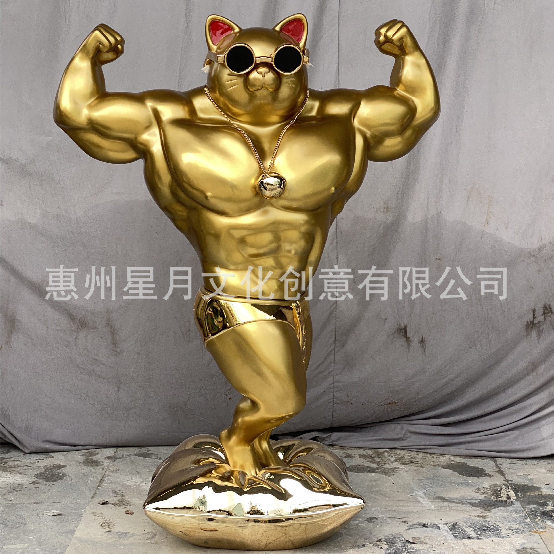 玻璃钢卡通动物雕塑制作商场广场门商业街装饰落地大力士猫摆件