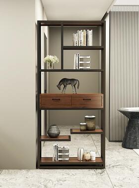 CAM置新中式木博实古办公室客架厅餐厅玄关隔断物架铁艺茶桌落地