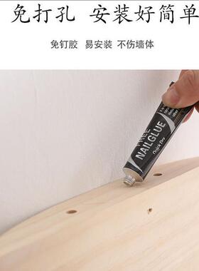 实木免打孔形置物架OVZ墙上角隔板挂扇客厅卧室书架壁墙面装墙饰