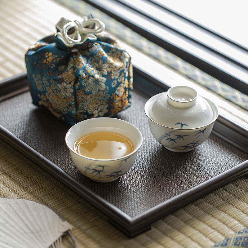 青己手瓷绘青花小盖号FBE碗家用100m陶泡茶l碗迷你文人釉下彩盖碗