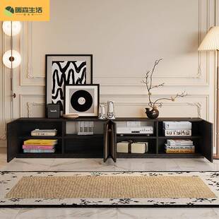 电视柜镂空落地窄款皮黑复古背46727风法式简约45加高后部超薄客