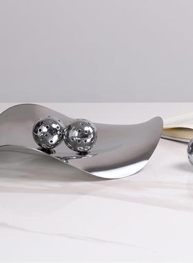 简约桌托盘创意果不摆锈钢水盘装饰家居客厅餐茶几轻奢件收JHA纳