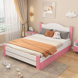 新款儿童床男孩家用优选儿童床女孩粉色双人床单人侧卧实木床包邮