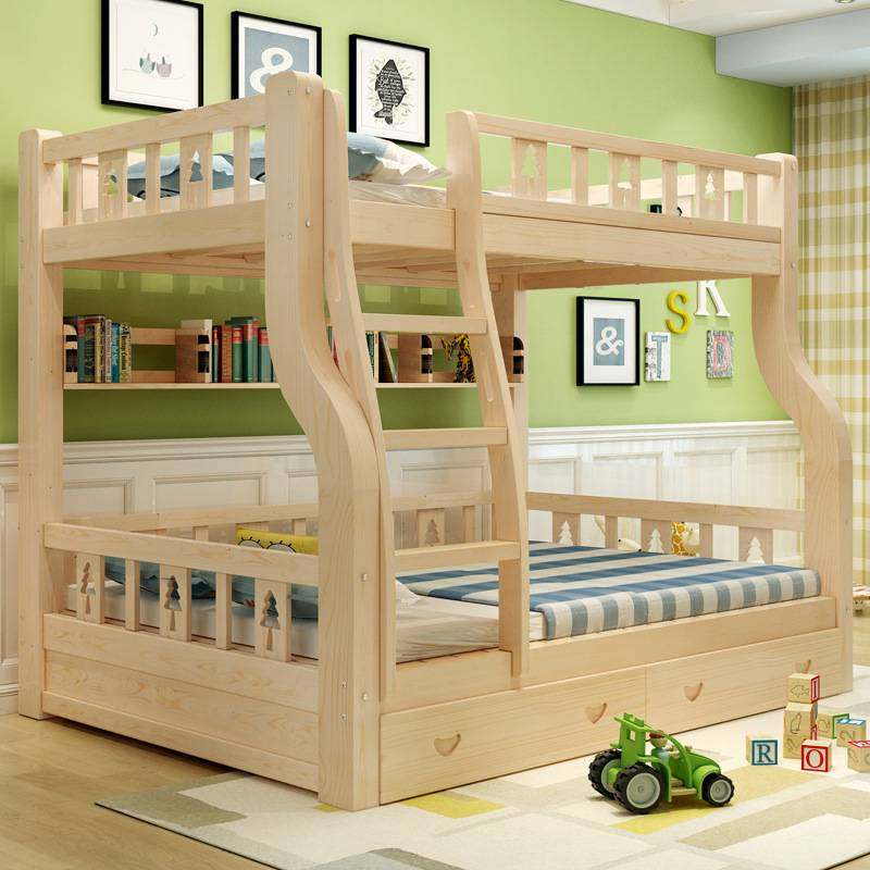 双层子母床架高低床带楼梯实木床儿童床成人床字母床梯柜子母床垫