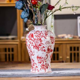 雨彤 新中式陶瓷红色新年喜庆陶瓷花瓶红红红火火陶瓷花瓶可水培