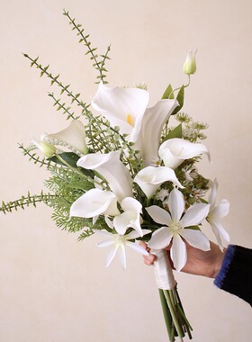 仿真花白色马蹄莲新娘婚礼结婚手捧花假花把束影楼领证花拍照道具