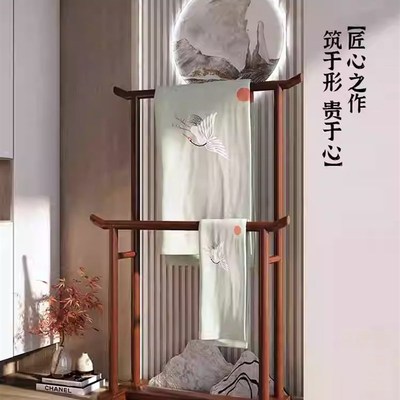 中式落地式实木挂衣架双层复古木质卧室落地衣架结实耐用衣帽架