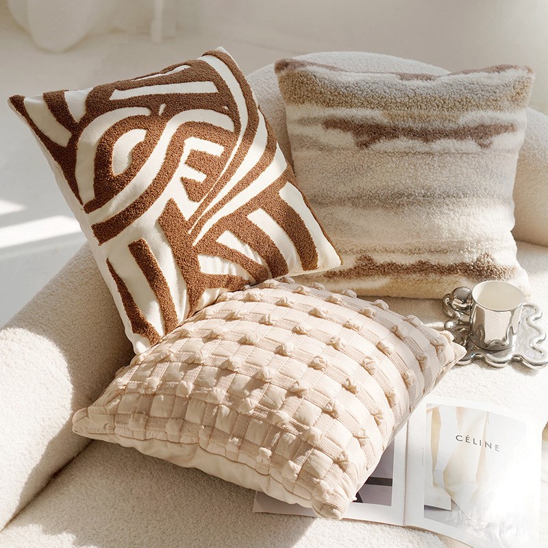 奶油色高级复古风打结抱枕套沙发床上棕色床上腰靠枕靠垫含芯飘窗