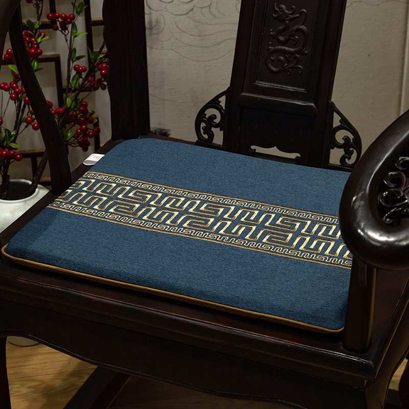 中式条纹刺绣坐垫套红木实木家俱沙发垫明清圈椅垫罗汉牀垫子套子