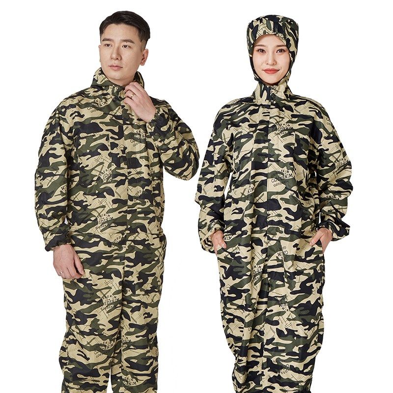 罗众迷彩连体防护工作服带帽防尘防污长袖搬运工服汽修喷漆劳保服