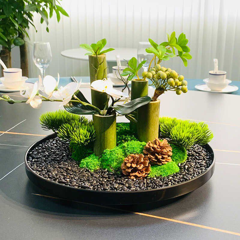 高档酒店大圆桌转盘仿真花餐桌花摆花小餐桌中间摆件装饰花茶几花