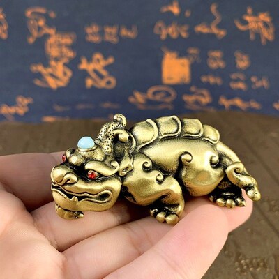 纯铜实心带钻大貔貅摆件守财手把件古玩复古做旧貔貅铜器