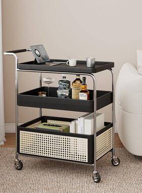 藤实木小推车简约几几可移动茶几沙发边角JRI客厅餐边柜编餐车置