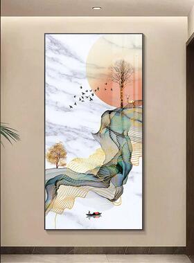 轻高发财树入户玄关装饰画麋鹿50455奢走廊抽过道壁画现代象意境档挂画